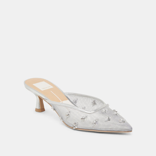 CLARA HEELS SILVER MESH | Dolce Vita