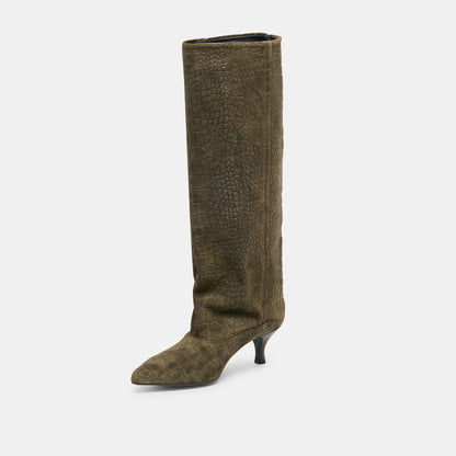 Roxla Olive Croco Embossed Leather Boots | Dolce Vita