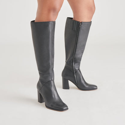 FYNN Wide Calf Boots Onyx Leather | Dolce Vita