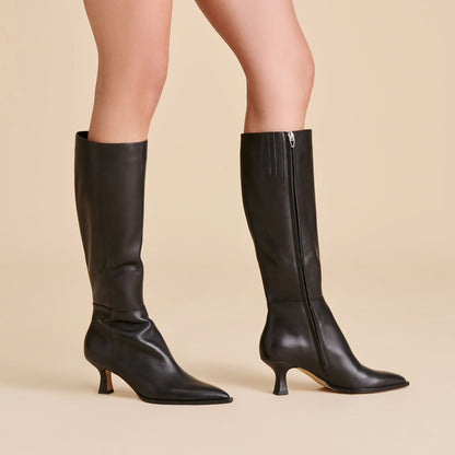 Auggie Black Leather Narrow Calf Boots | Dolce Vita