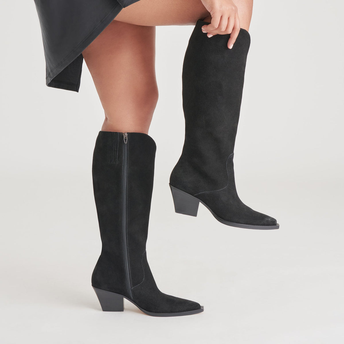 RAJ Wide Calf Boots Onyx Suede | Dolce Vita