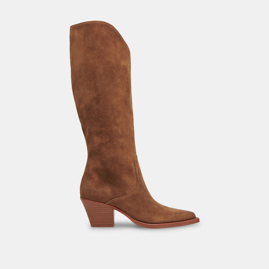 RAJ Wide Calf Boots Brown Suede | Dolce Vita