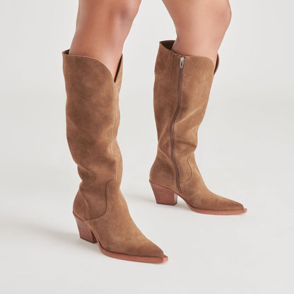 RAJ Wide Calf Boots Brown Suede | Dolce Vita