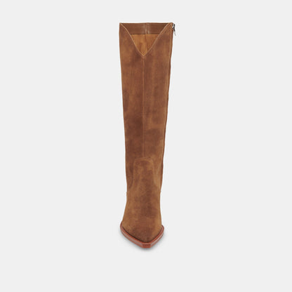 RAJ Wide Calf Boots Brown Suede | Dolce Vita