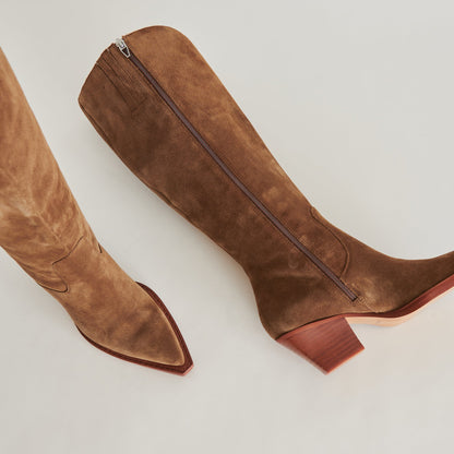 RAJ Wide Calf Boots Brown Suede | Dolce Vita