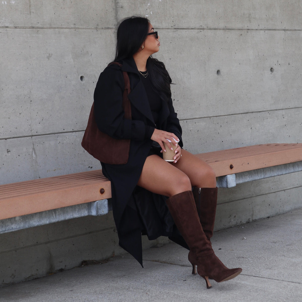 GYRA WIDE CALF BOOTS DK BROWN SUEDE | Dolce Vita