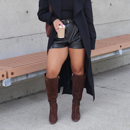 GYRA WIDE CALF BOOTS DK BROWN SUEDE | Dolce Vita