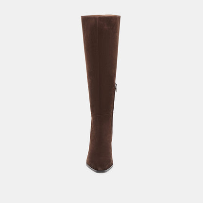 Emmi Dk Brown Suede Wide Calf Boots | Dolce Vita