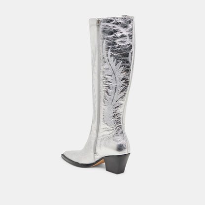 RYATT WIDE CALF BOOTS SILVER DISTRESSED LEATHER | Dolce Vita