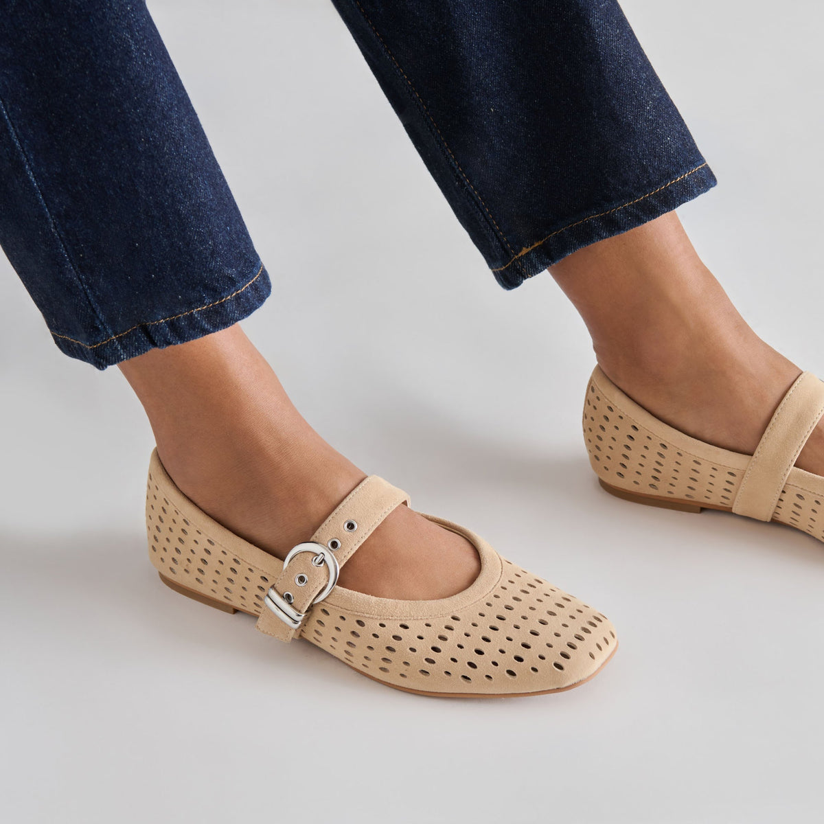 Mikel Camel Perforated Suede Ballet Flats | Dolce Vita