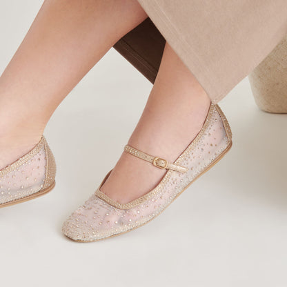 REYES CRYSTAL BALLET FLATS GOLD MESH | Dolce Vita