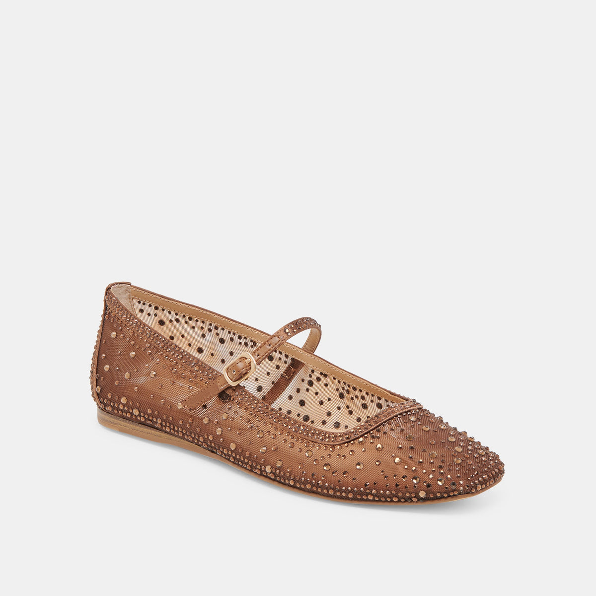 REYES CRYSTAL BALLET FLATS MID BROWN MESH | Dolce Vita