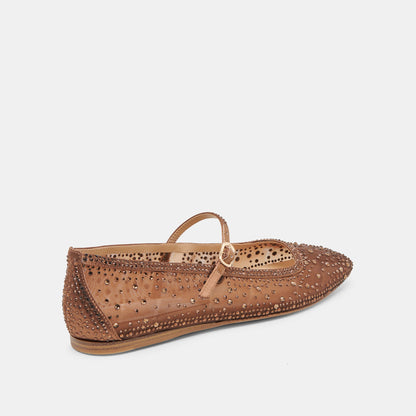REYES CRYSTAL BALLET FLATS MID BROWN MESH | Dolce Vita