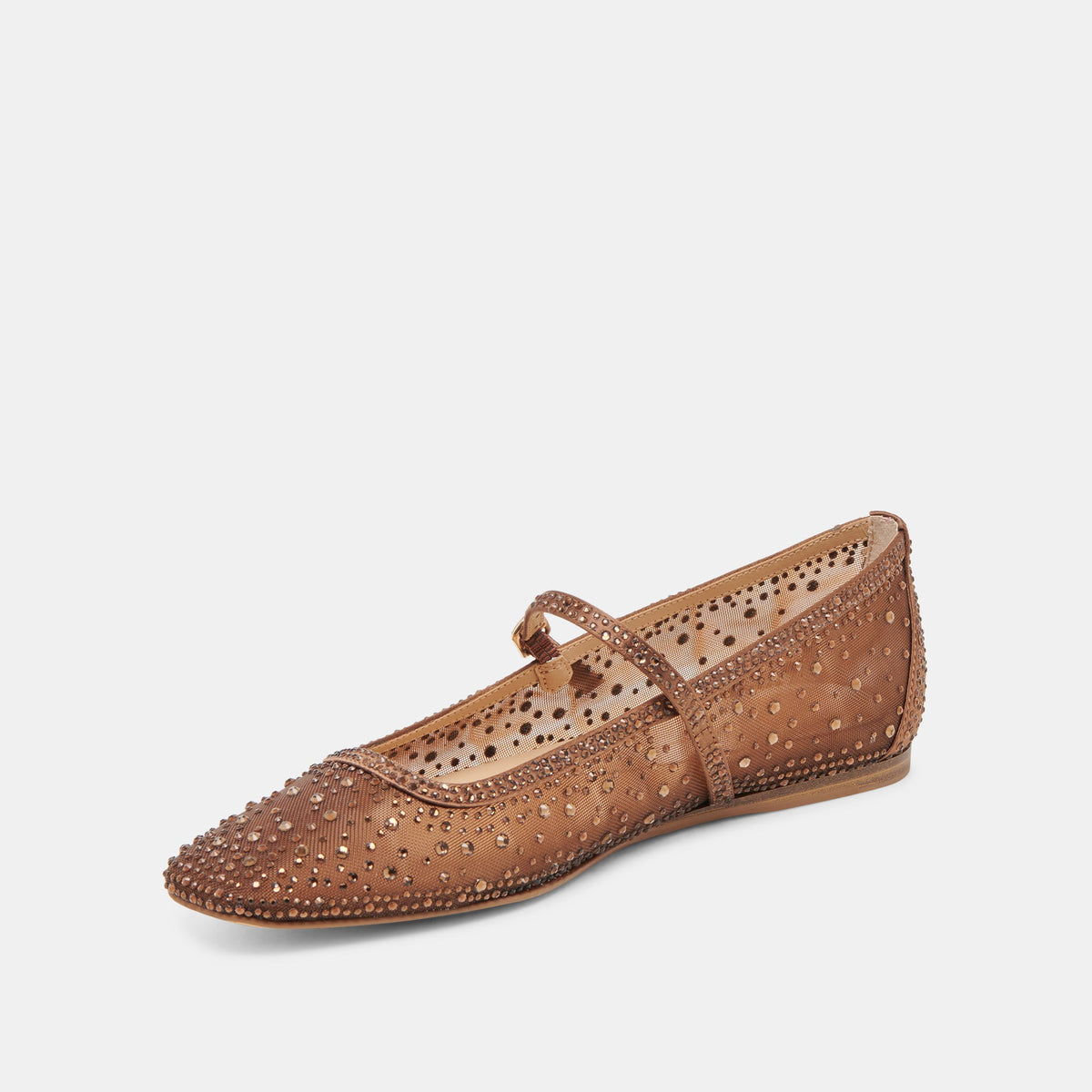REYES CRYSTAL BALLET FLATS MID BROWN MESH | Dolce Vita