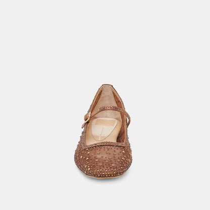 REYES CRYSTAL BALLET FLATS MID BROWN MESH | Dolce Vita