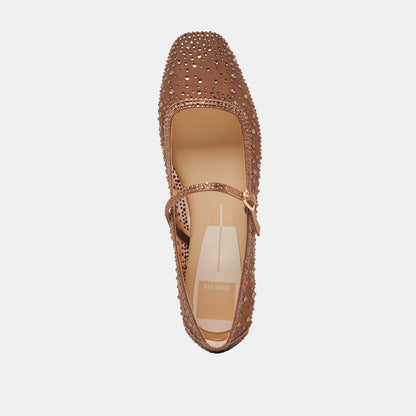REYES CRYSTAL BALLET FLATS MID BROWN MESH | Dolce Vita