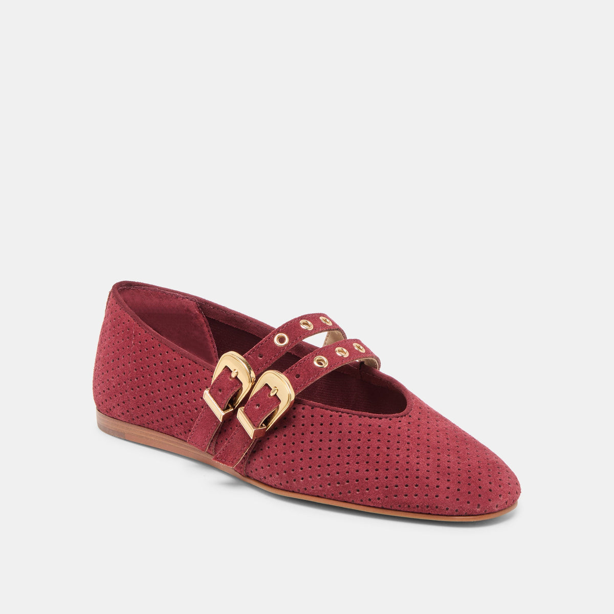Baylee Grommet Oxblood Perforated Suede Ballet Flats | Dolce Vita