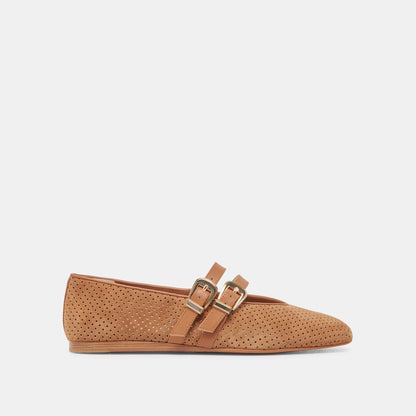 Baylee Pecan Perforated Suede Ballet Flats | Dolce Vita