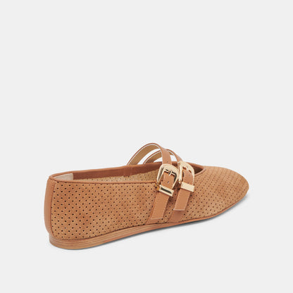 Baylee Pecan Perforated Suede Ballet Flats | Dolce Vita