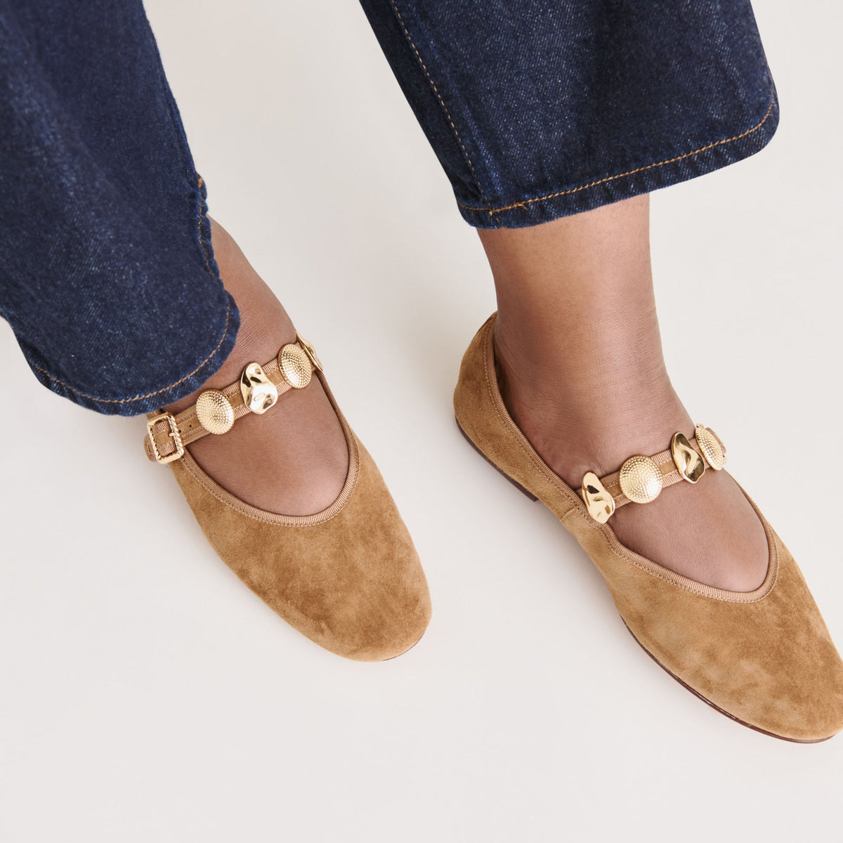 Relan Lt Brown Suede Ballet Flats | Dolce Vita