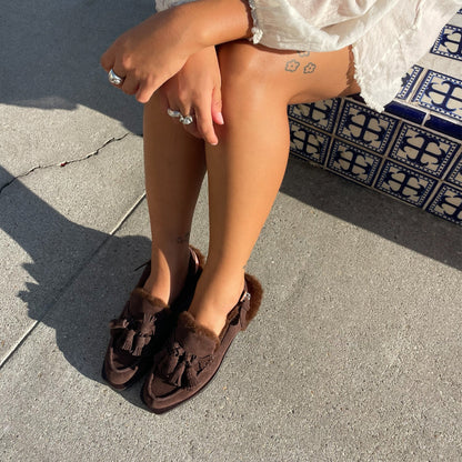 Hamlit Plush Dk Brown Suede Loafers | Dolce Vita