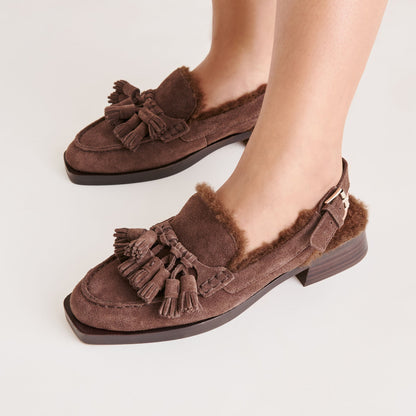Hamlit Plush Dk Brown Suede Loafers | Dolce Vita