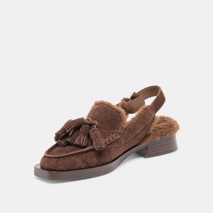 Hamlit Plush Dk Brown Suede Loafers | Dolce Vita