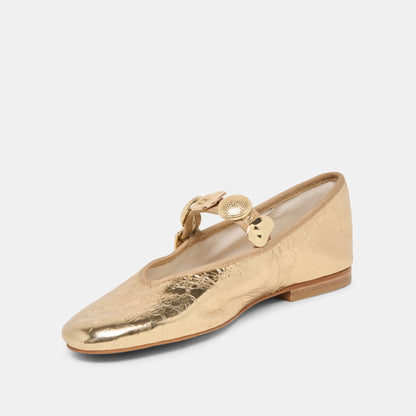 Relan Gold Distressed Leather Ballet Flats | Dolce Vita