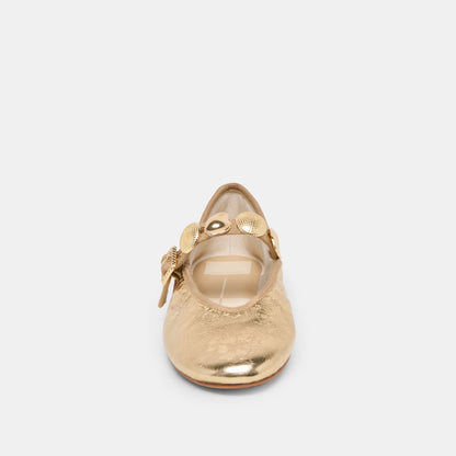 Relan Gold Distressed Leather Ballet Flats | Dolce Vita