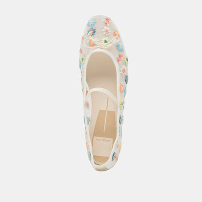 CADEL FLORAL BALLET FLATS IVORY FLORAL MESH | Dolce Vita