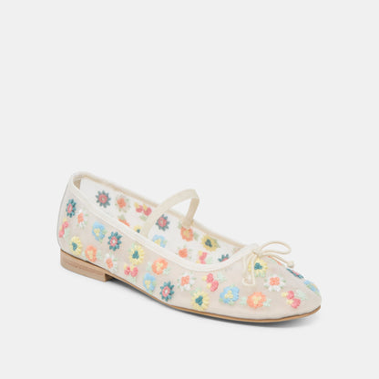 CADEL FLORAL BALLET FLATS IVORY FLORAL MESH | Dolce Vita