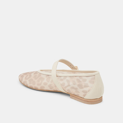 ROSLYN BALLET FLATS WHITE LEOPARD MESH | Dolce Vita