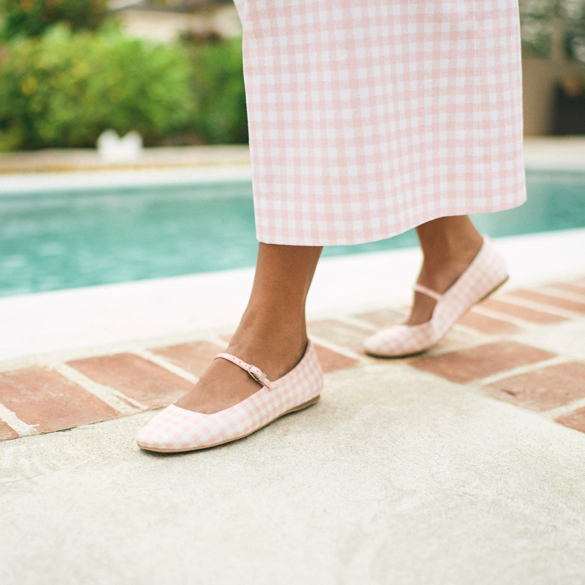 Reyes X Byrdie Golf Pink Plaid Gingham Ballet Flats | Dolce Vita