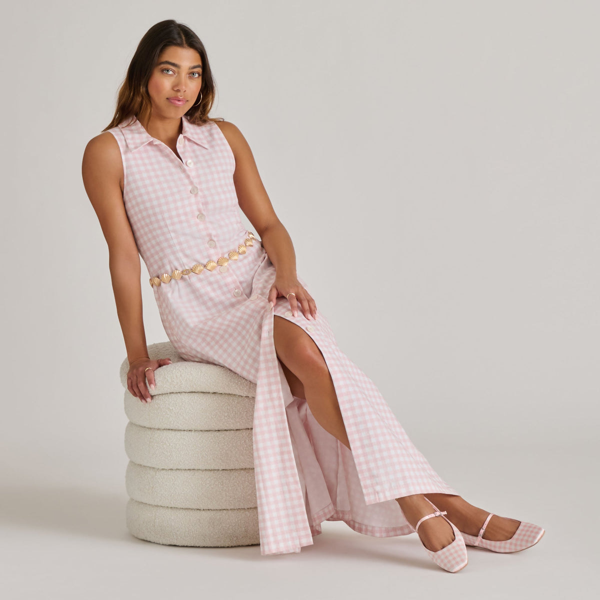Reyes X Byrdie Golf Pink Plaid Gingham Ballet Flats | Dolce Vita