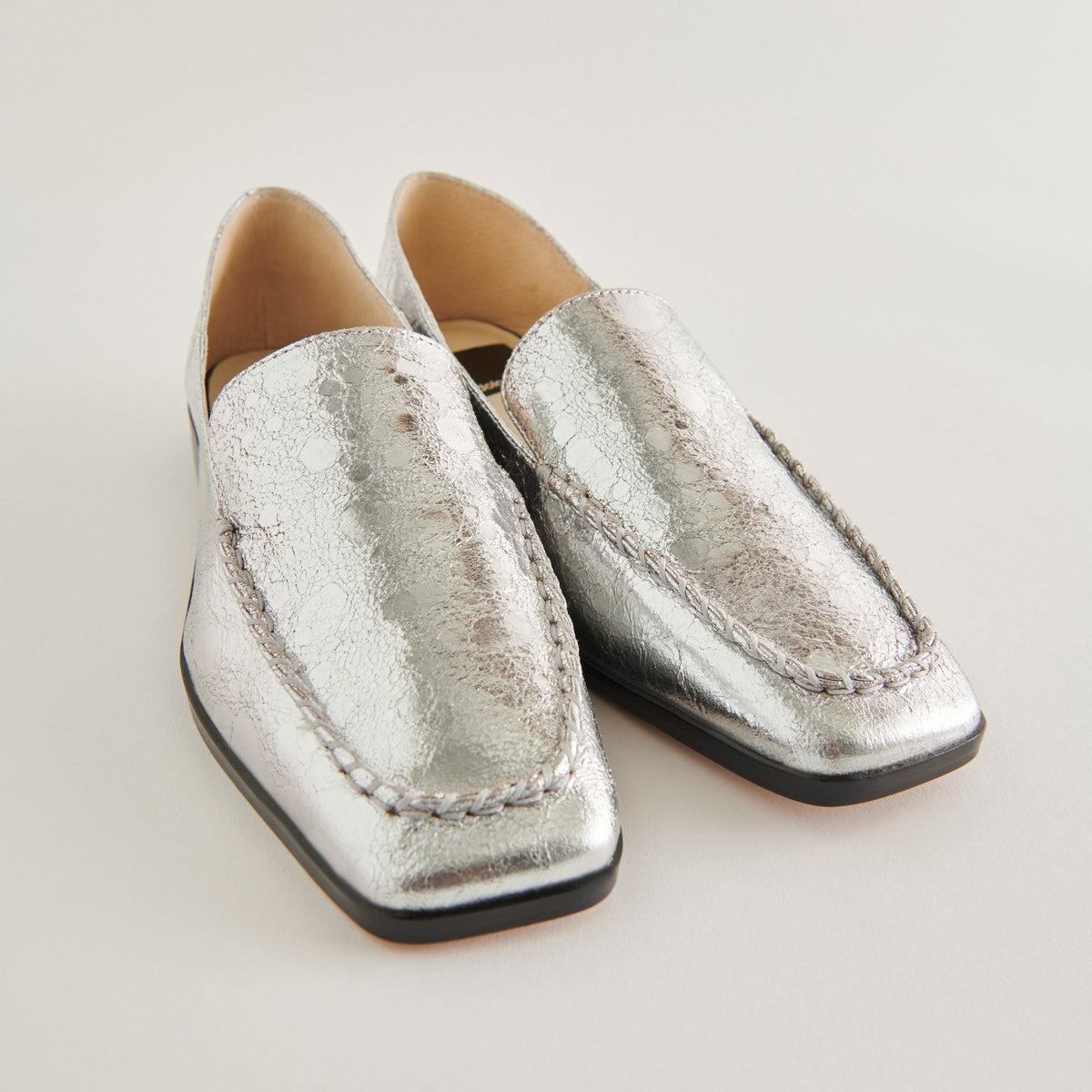 Beny Flats Silver Distressed Leather | Dolce Vita