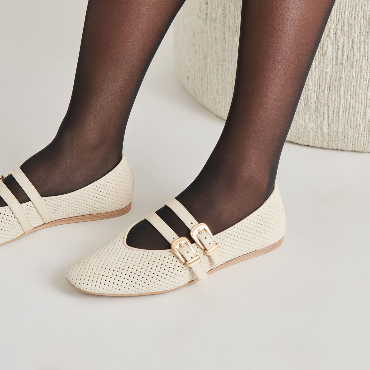 BAYLEE BALLET FLATS BONE PERFORATED SUEDE | Dolce Vita