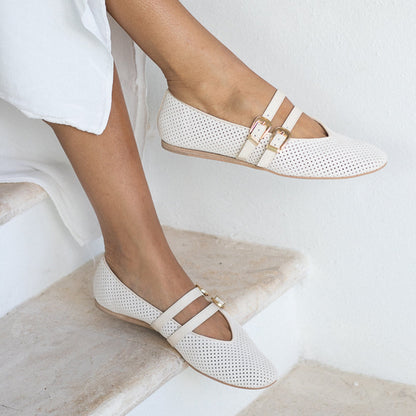 BAYLEE BALLET FLATS BONE PERFORATED SUEDE | Dolce Vita