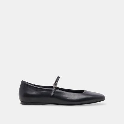 Reyes Wide Ballet Flats Black Leather | Dolce Vita
