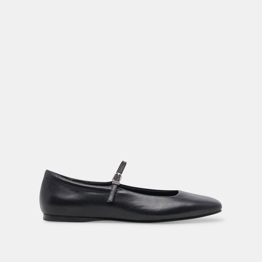 Reyes Wide Ballet Flats Black Leather | Dolce Vita