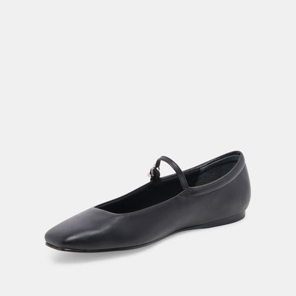 Reyes Wide Ballet Flats Black Leather | Dolce Vita