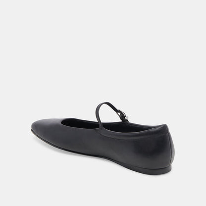 Reyes Wide Ballet Flats Black Leather | Dolce Vita