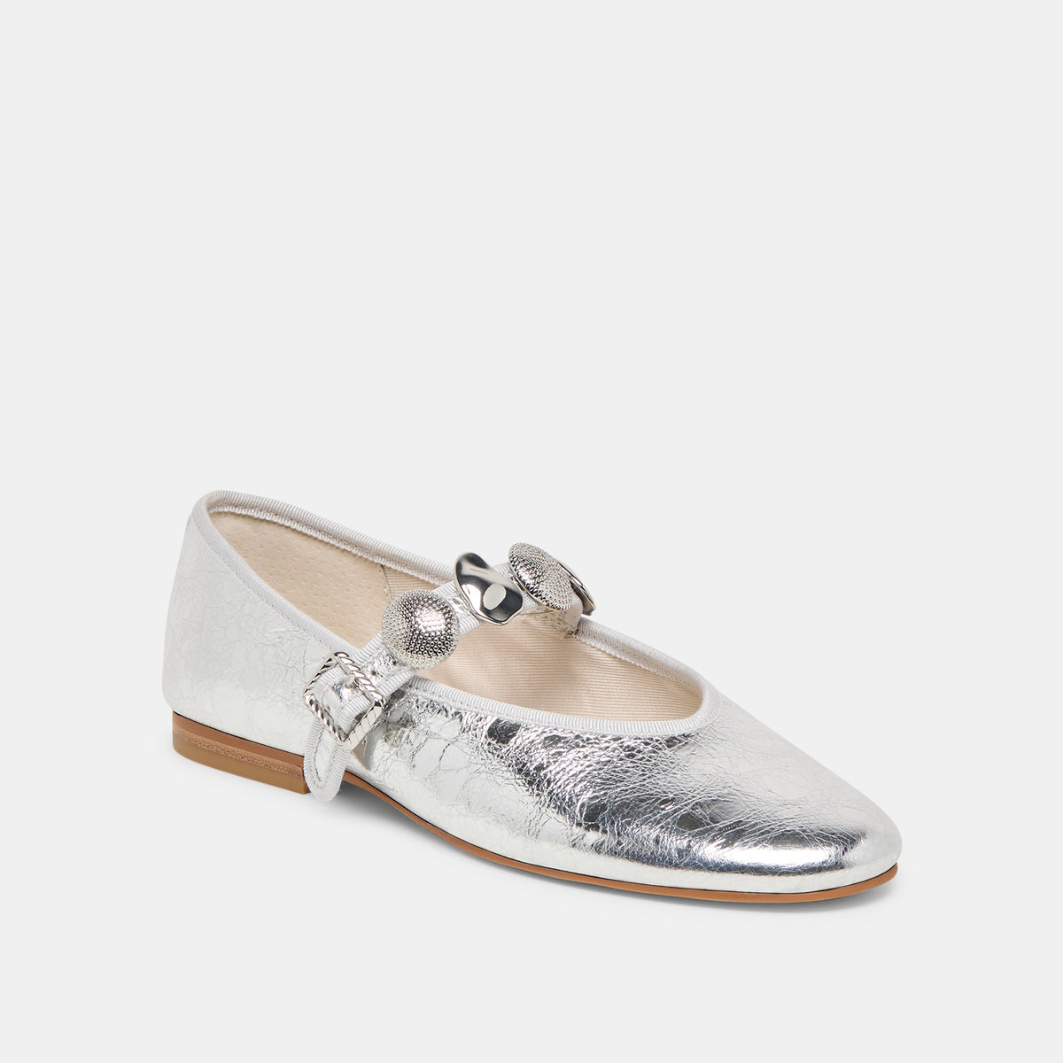 Relan Silver Distressed Leather Ballet Flats | Dolce Vita