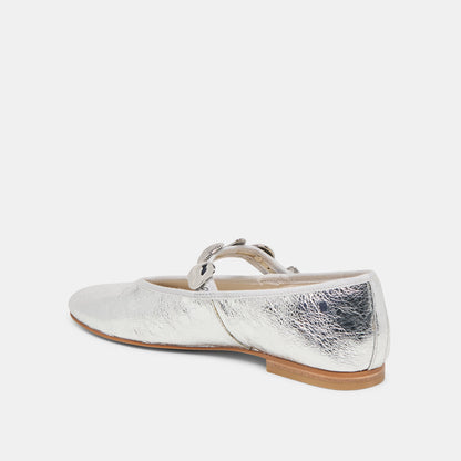 Relan Silver Distressed Leather Ballet Flats | Dolce Vita
