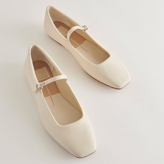 Reyes Wide Ballet Flats Ivory Leather | Dolce Vita