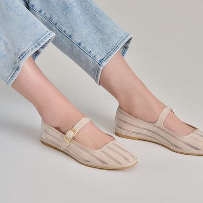 TAMEKA BALLET FLATS BONE STRIPE MESH | Dolce Vita