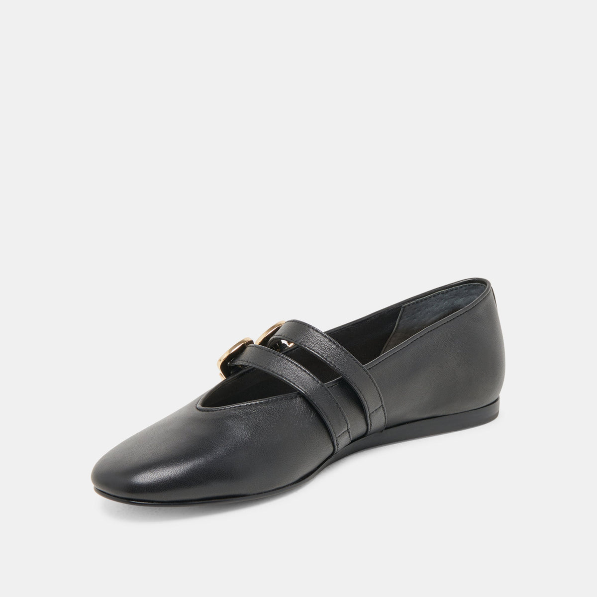 BAYLEE WIDE BALLET FLATS BLACK LEATHER | Dolce Vita