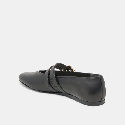 BAYLEE WIDE BALLET FLATS BLACK LEATHER | Dolce Vita