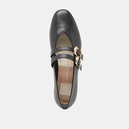 BAYLEE WIDE BALLET FLATS BLACK LEATHER | Dolce Vita