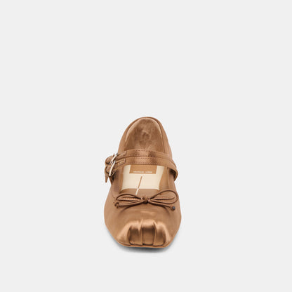 Gibsen Mid Brown Satin Ballet Flats | Dolce Vita