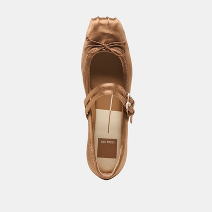Gibsen Mid Brown Satin Ballet Flats | Dolce Vita